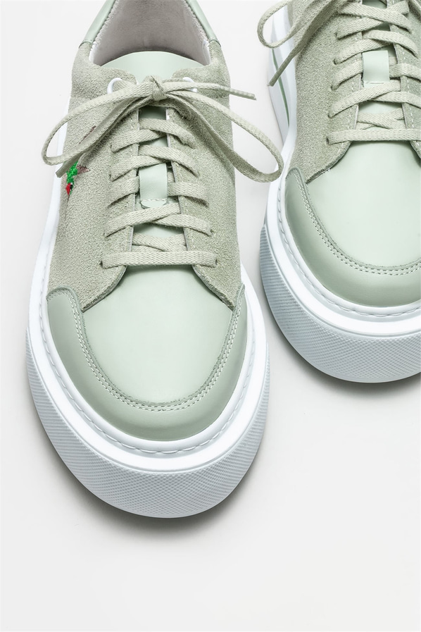 Mint yeşili deri kadın spor ayakkabı - Elle Shoes