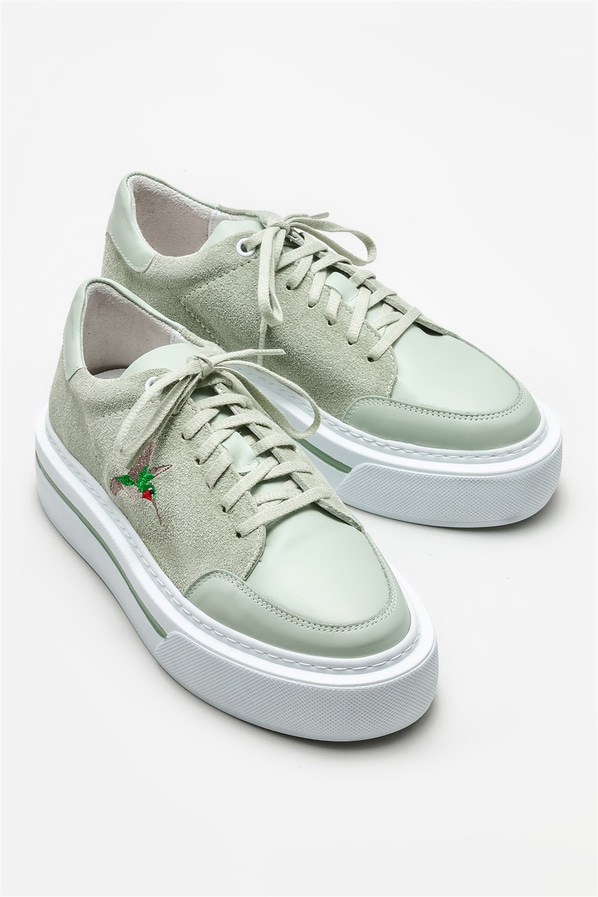 Mint yeşili deri kadın spor ayakkabı - Elle Shoes