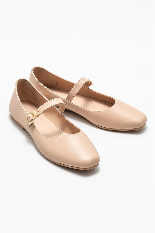 Naturel deri kadın babet - Elle Shoes