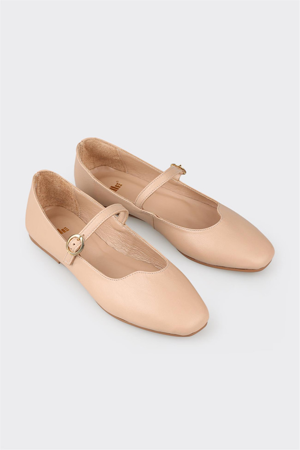 Naturel deri kadın babet - Elle Shoes