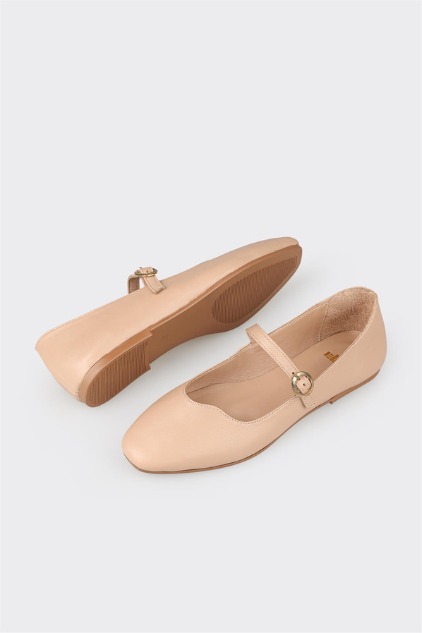 Naturel deri kadın babet - Elle Shoes