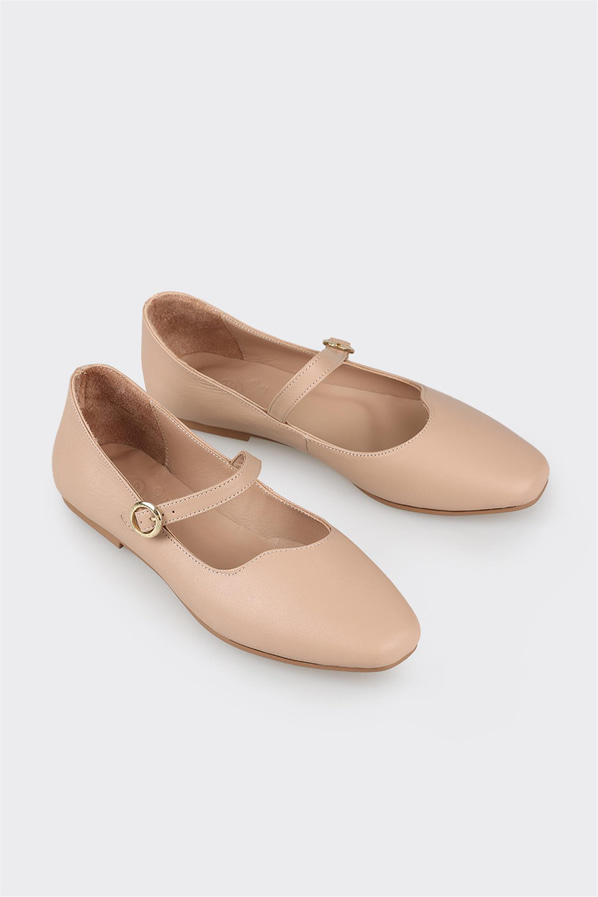 Naturel deri kadın babet - Elle Shoes