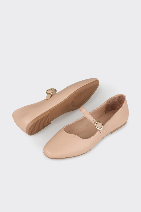 Naturel deri kadın babet - Elle Shoes