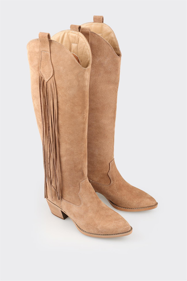 Naturel deri kadın çizme - Elle Shoes