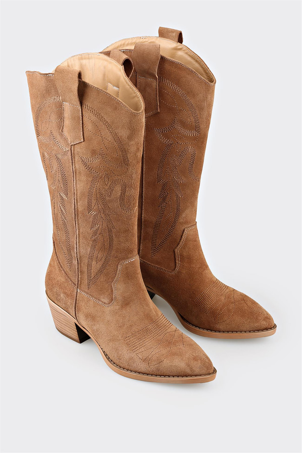 Naturel deri kadın çizme - Elle Shoes