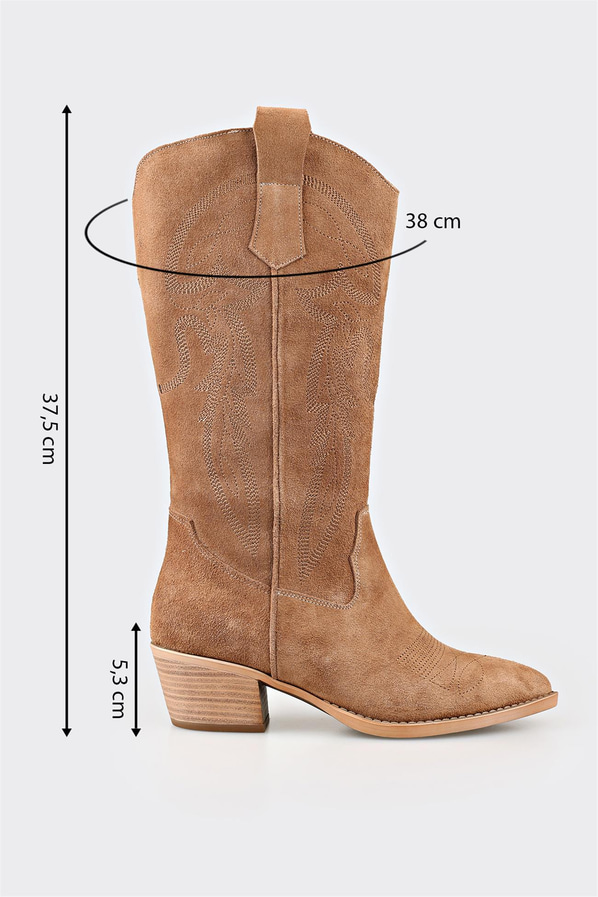 Naturel deri kadın çizme - Elle Shoes