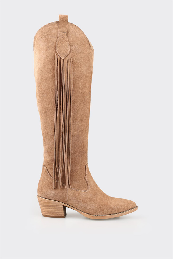 Naturel deri kadın çizme - Elle Shoes