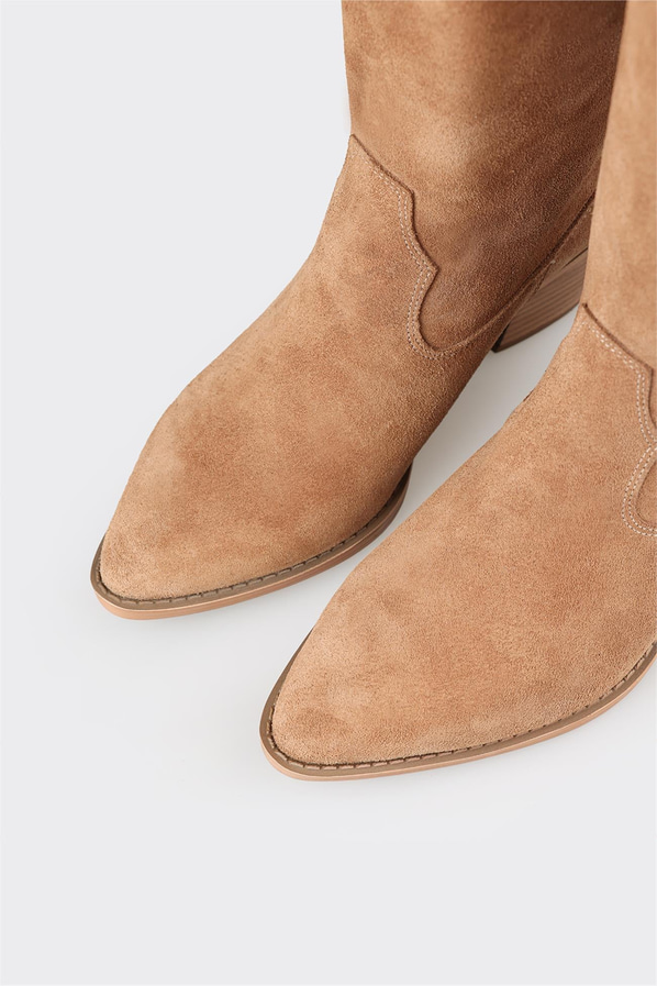 Naturel deri kadın çizme - Elle Shoes