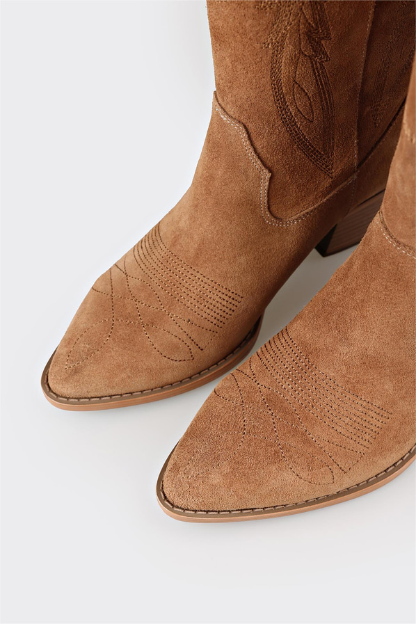 Naturel deri kadın çizme - Elle Shoes