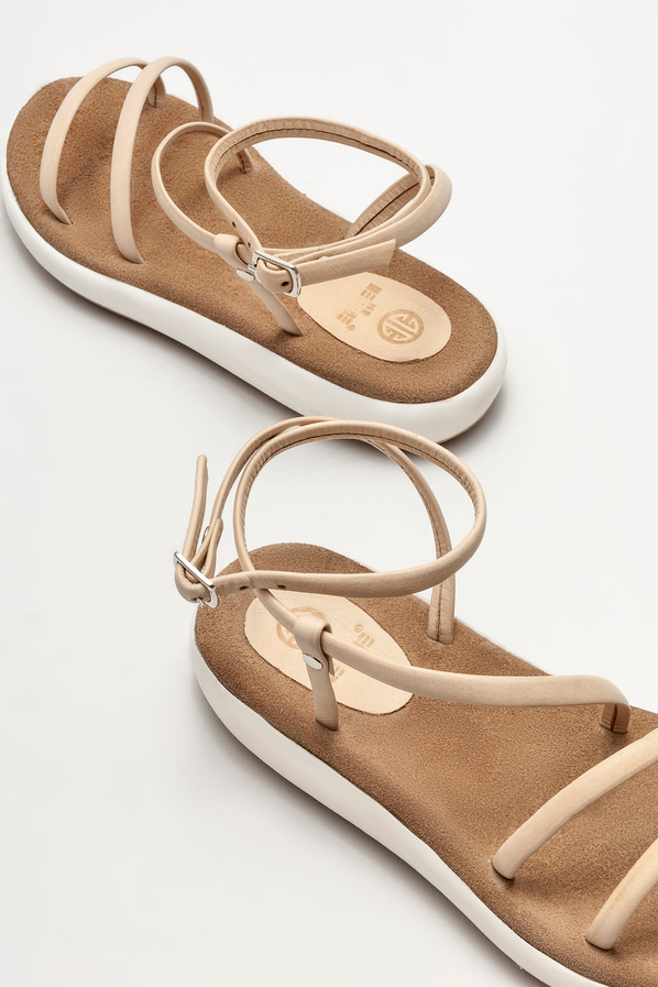 Naturel deri dolgu topuklu kadın sandalet - Elle Shoes