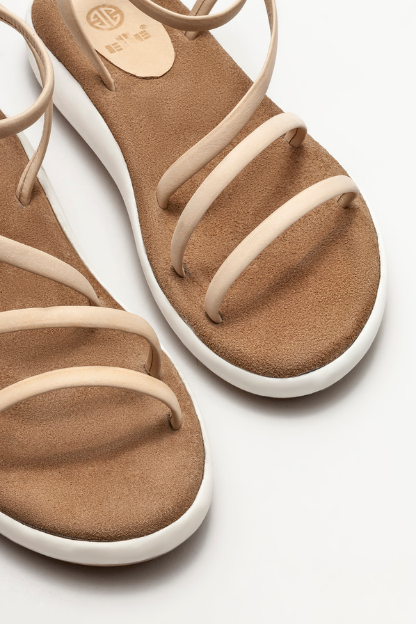 Naturel deri dolgu topuklu kadın sandalet - Elle Shoes