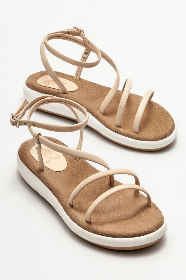 Naturel deri dolgu topuklu kadın sandalet - Elle Shoes