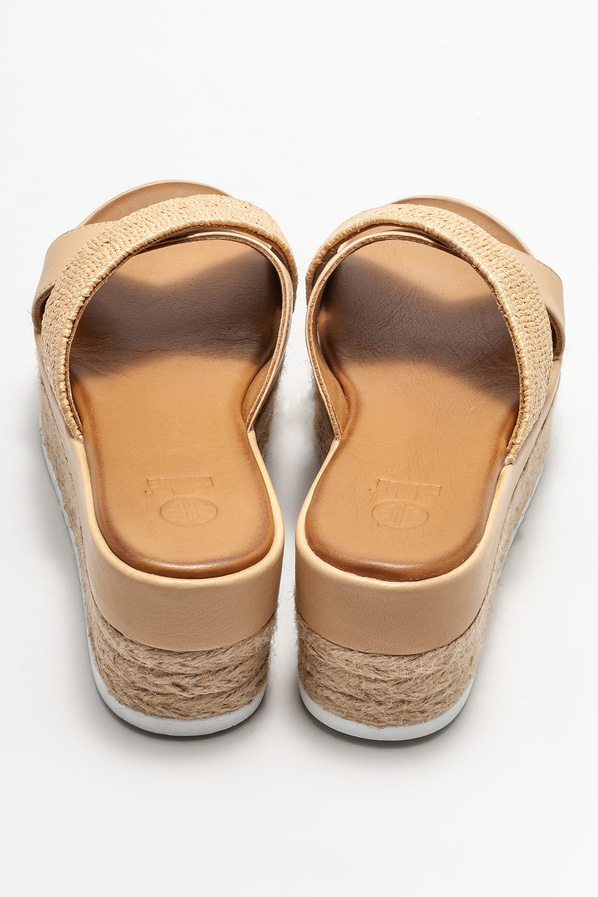 Naturel deri dolgu topuklu kadın terlik - Elle Shoes