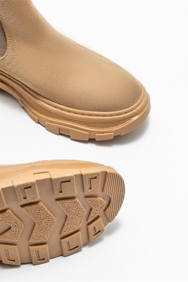 Naturel deri düz kadın chelsea bot - Elle Shoes