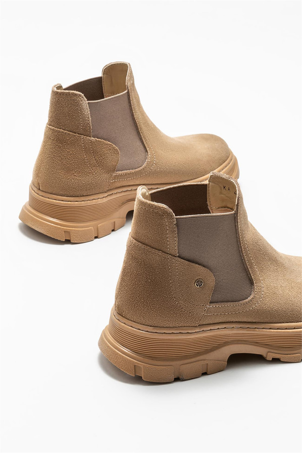 Naturel deri düz kadın chelsea bot - Elle Shoes