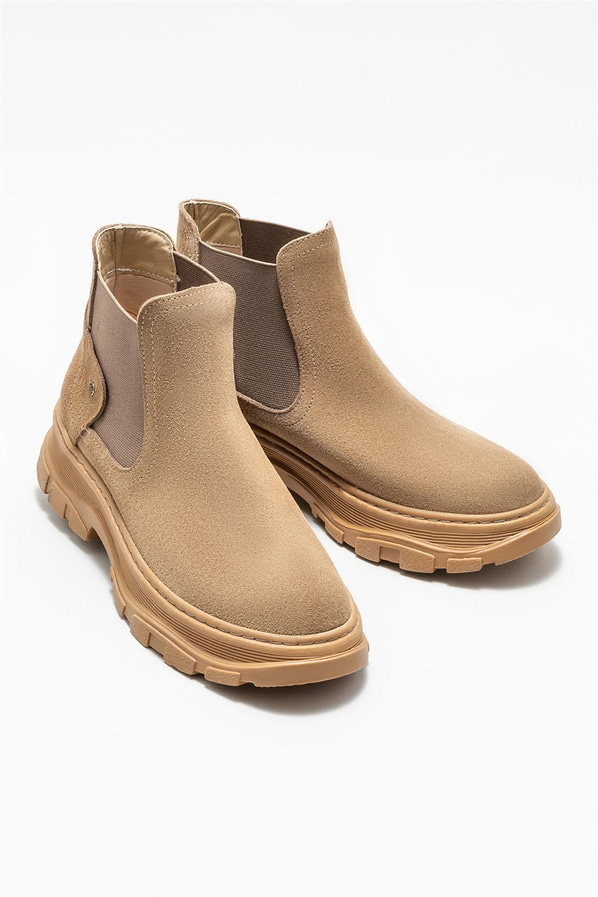 Naturel deri düz kadın chelsea bot - Elle Shoes