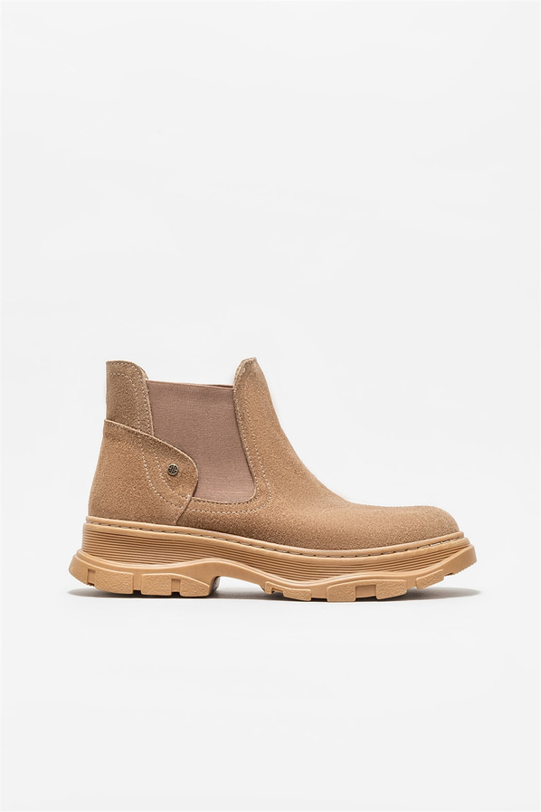 Naturel deri düz kadın bot - Elle Shoes