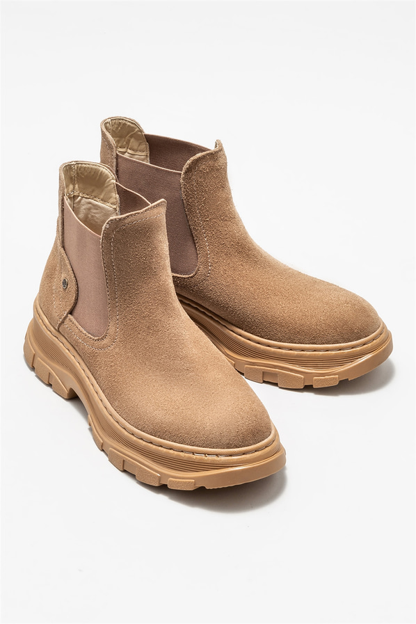 Naturel deri düz kadın bot - Elle Shoes