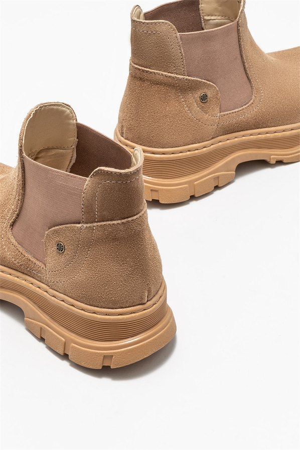 Naturel deri düz kadın bot - Elle Shoes