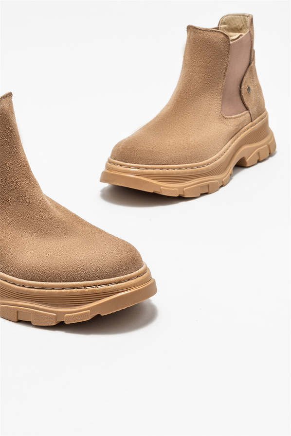 Naturel deri düz kadın bot - Elle Shoes