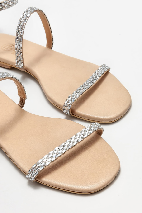 Naturel deri düz kadın sandalet - Elle Shoes