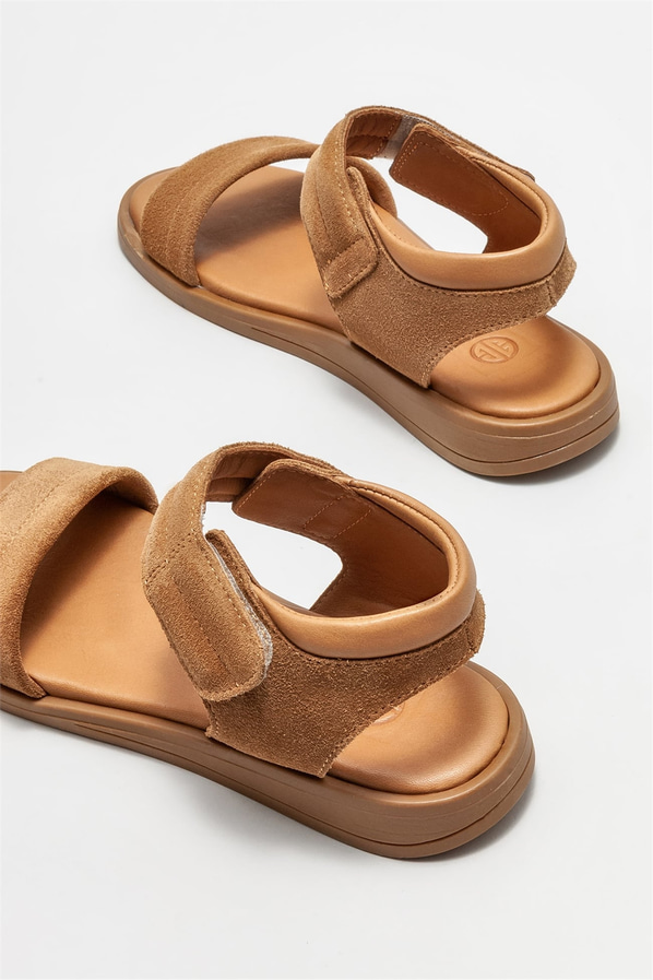 Naturel deri düz kadın sandalet - Elle Shoes
