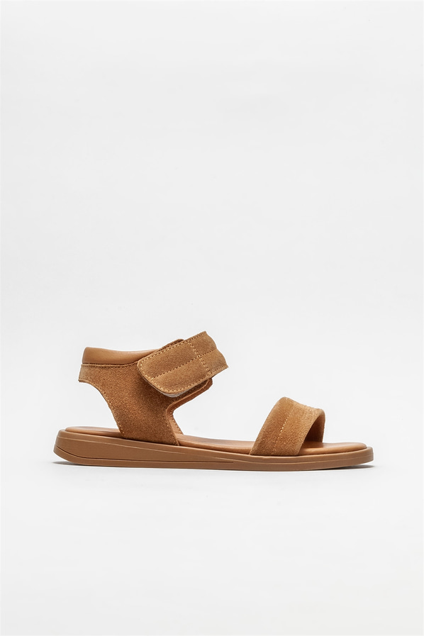 Naturel deri düz kadın sandalet - Elle Shoes