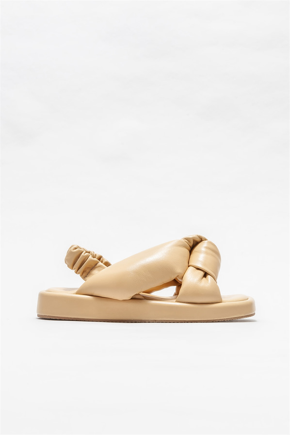 Naturel deri düz kadın sandalet - Elle Shoes