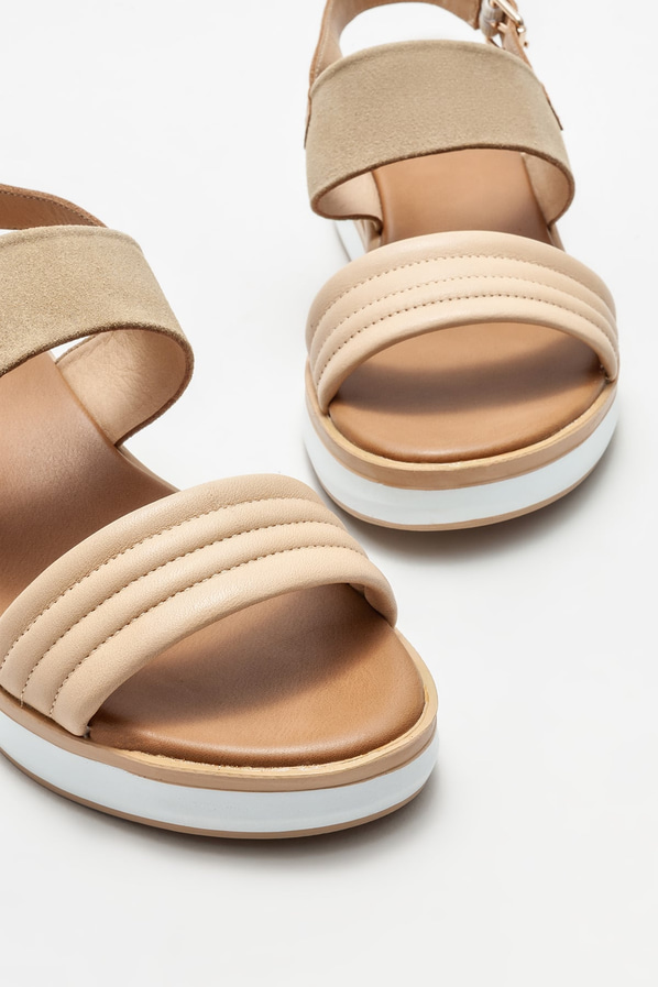 Naturel deri düz kadın sandalet - Elle Shoes