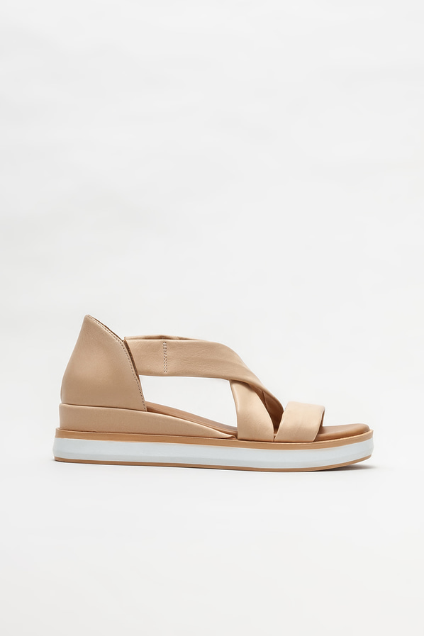 Naturel deri düz kadın sandalet - Elle Shoes