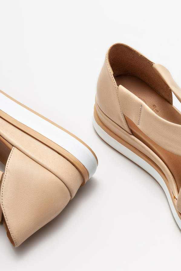 Naturel deri düz kadın sandalet - Elle Shoes