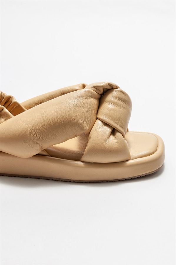 Naturel deri düz kadın sandalet - Elle Shoes