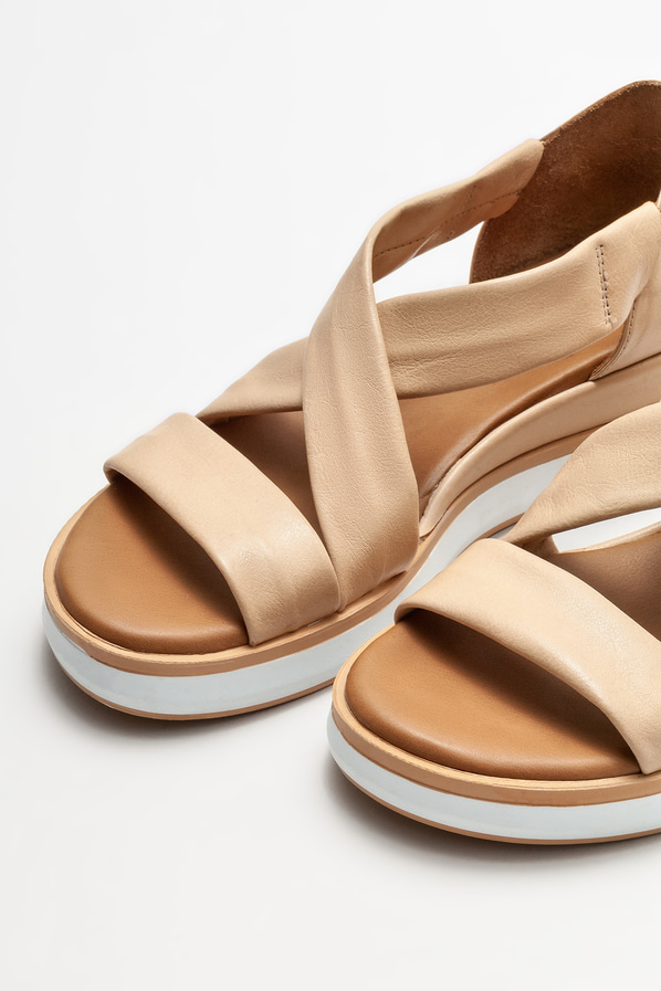 Naturel deri düz kadın sandalet - Elle Shoes