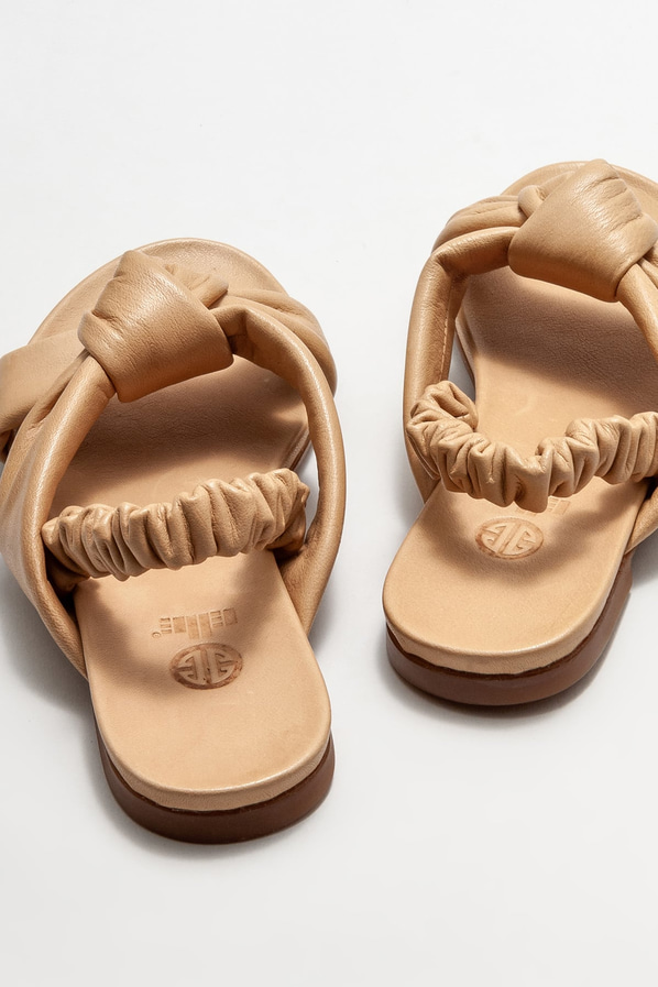 Naturel deri düz kadın sandalet - Elle Shoes