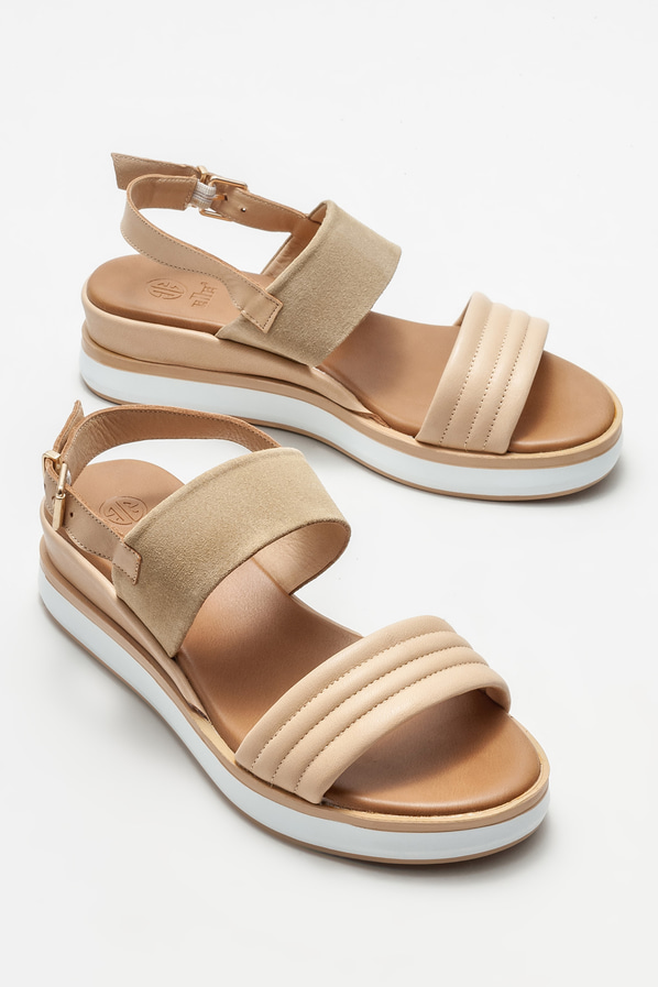Naturel deri düz kadın sandalet - Elle Shoes