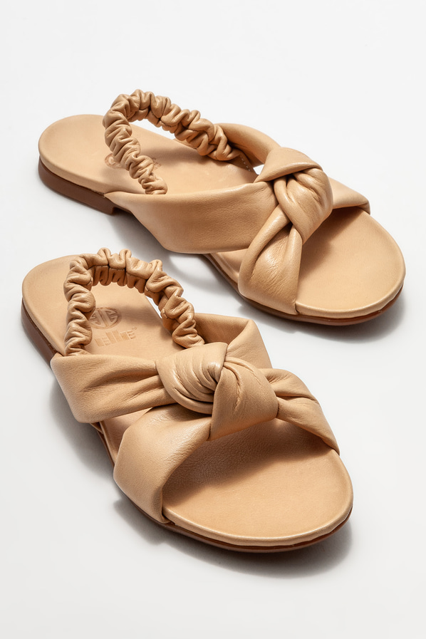 Naturel deri düz kadın sandalet - Elle Shoes