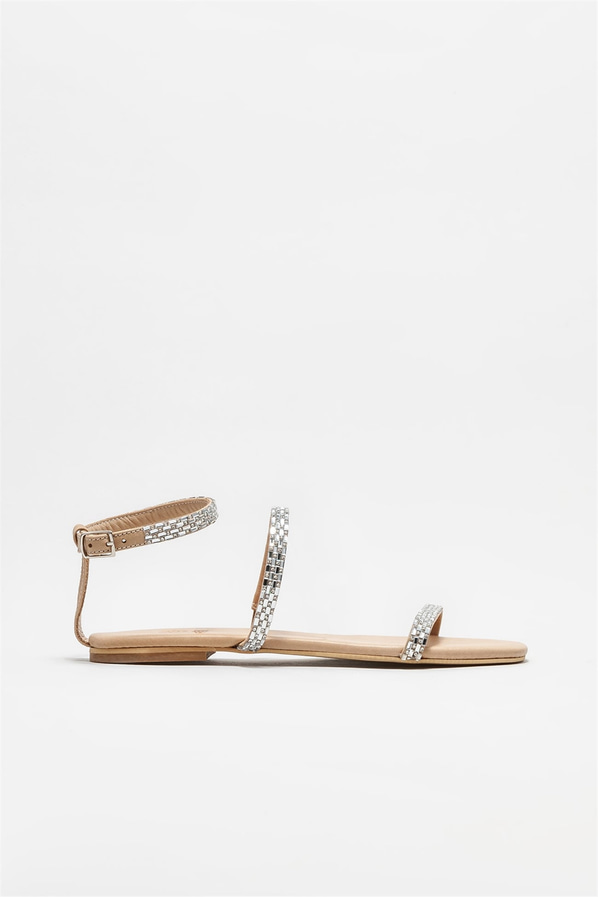 Naturel deri düz kadın sandalet - Elle Shoes