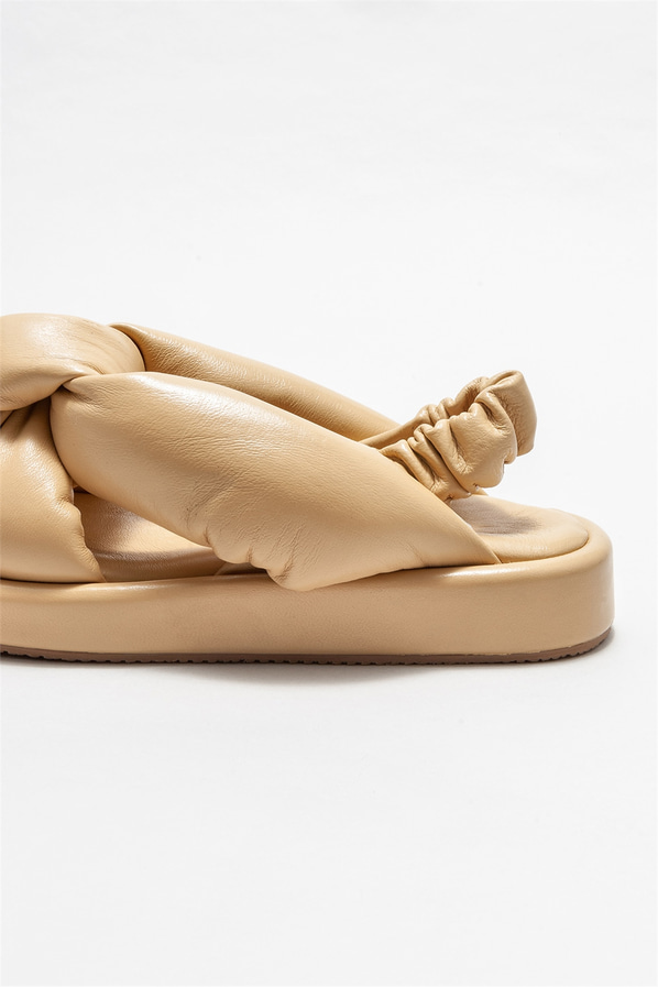 Naturel deri düz kadın sandalet - Elle Shoes