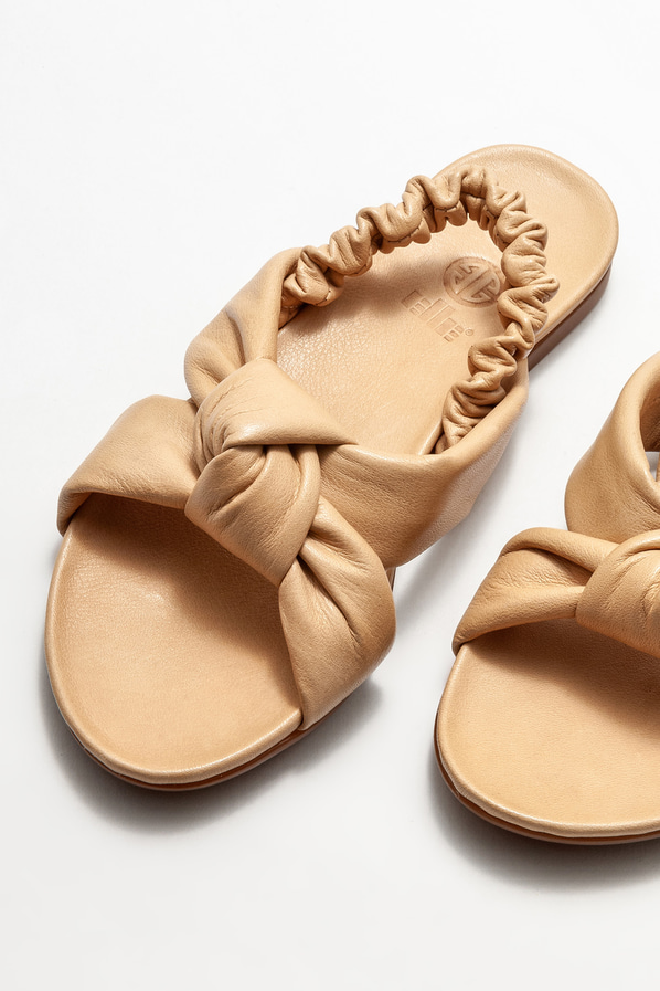 Naturel deri düz kadın sandalet - Elle Shoes