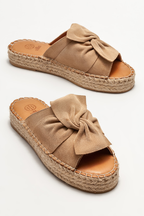 Naturel deri kadın espadril - Elle Shoes