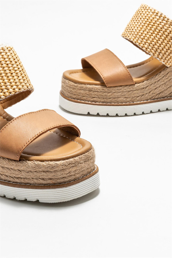 Naturel deri kadın espadril - Elle Shoes