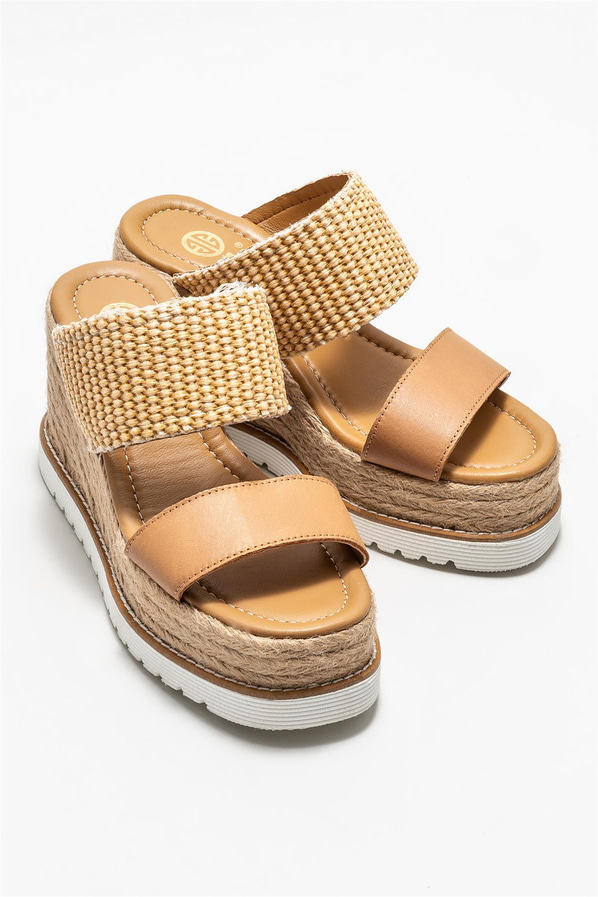 Naturel deri kadın espadril - Elle Shoes