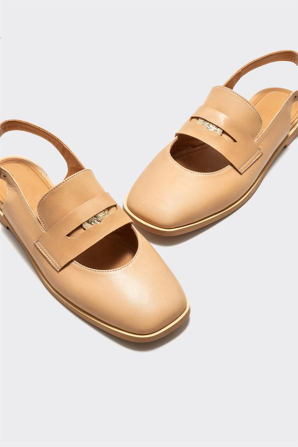 Naturel deri kadın düz ayakkabı, günlük kullanım için - Elle Shoes