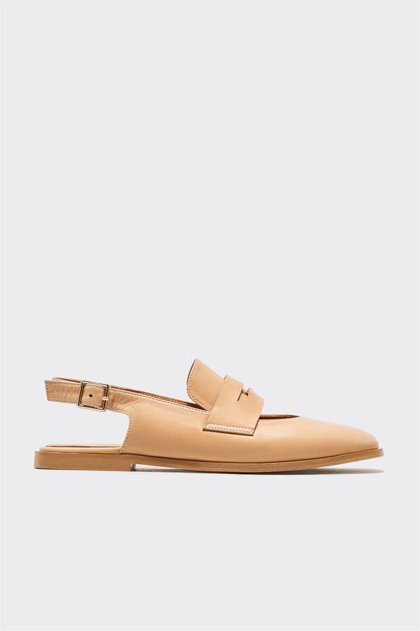 Naturel deri kadın düz ayakkabı, günlük kullanım için - Elle Shoes