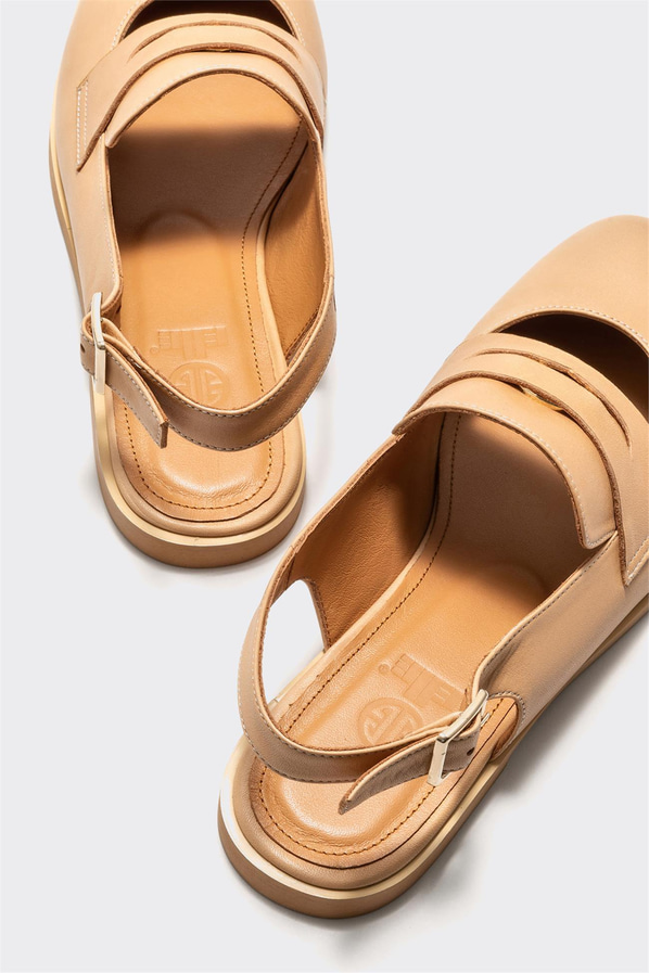 Naturel deri kadın düz ayakkabı, günlük kullanım için - Elle Shoes