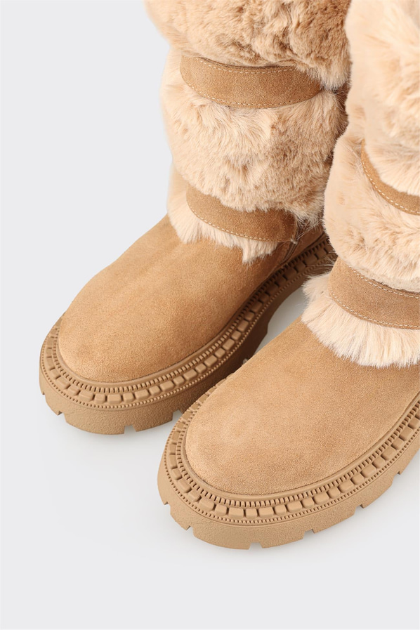 Naturel deri düz yumuşak dokulu kadın bot, ofis stili için - Elle Shoes