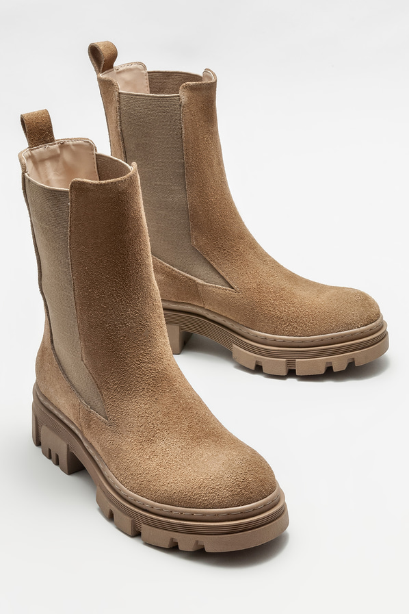 Naturel deri düz kadın bot, günlük kullanım için - Elle Shoes