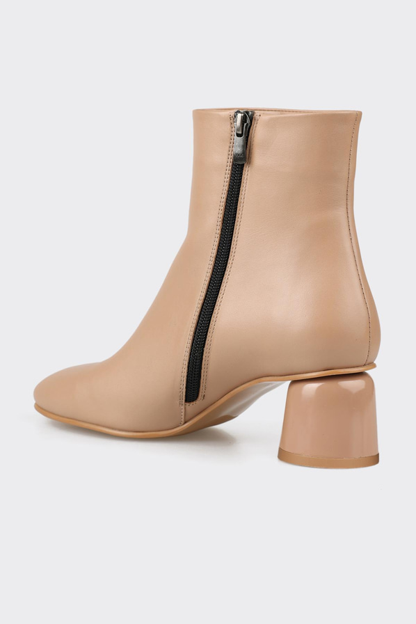 Naturel deri yan fermuarlı kadın bot, ofis stili için - Elle Shoes