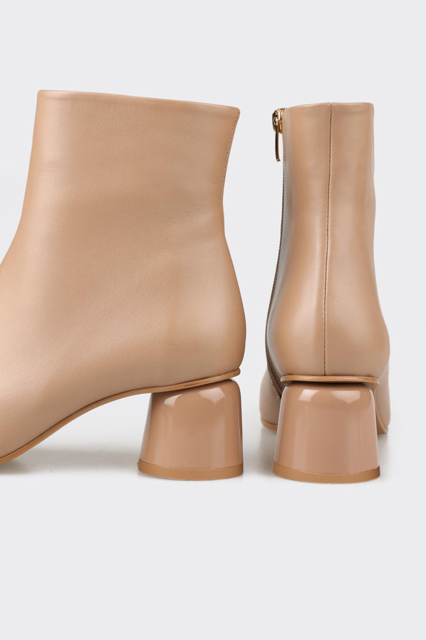 Naturel deri yan fermuarlı kadın bot, ofis stili için - Elle Shoes