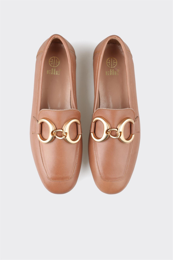 Naturel deri kadın loafer, klasik stil için - Elle Shoes